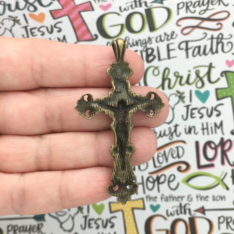 2 Crucifix Cross Charm Pendant for Rosary Parts Bronze by TIJC SP1563 - Image 2