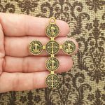 2 St Benedict Cross Charm Pendant Gold by TIJC SP1565