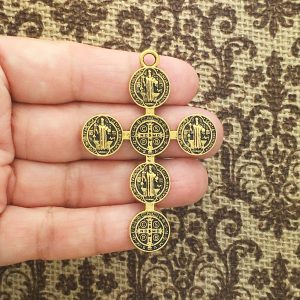 2 St Benedict Cross Charm Pendant Gold by TIJC SP1565