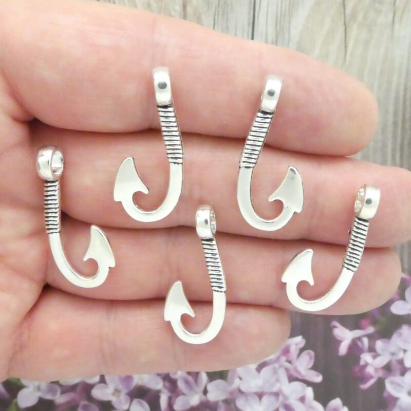 silver fish hook charms bulk