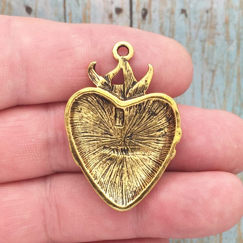 1 Sacred Heart Charm Pendant Gold by TIJC SP1637 - Image 2
