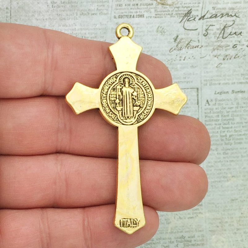1 Gold St Benedict Crucifix Cross Charm by TIJC SP1675 - Image 2