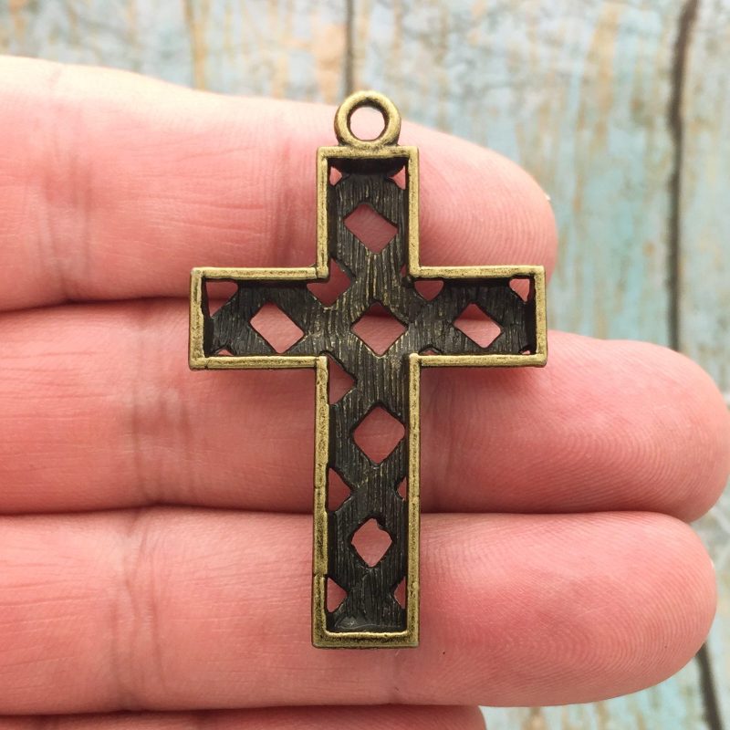 Bulk 9 Bronze Cross Charm Pendant by TIJC SP1678B - Image 2