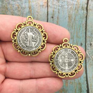 BULK 3 St Benedict Medal Silver Gold by TIJC SP1693B