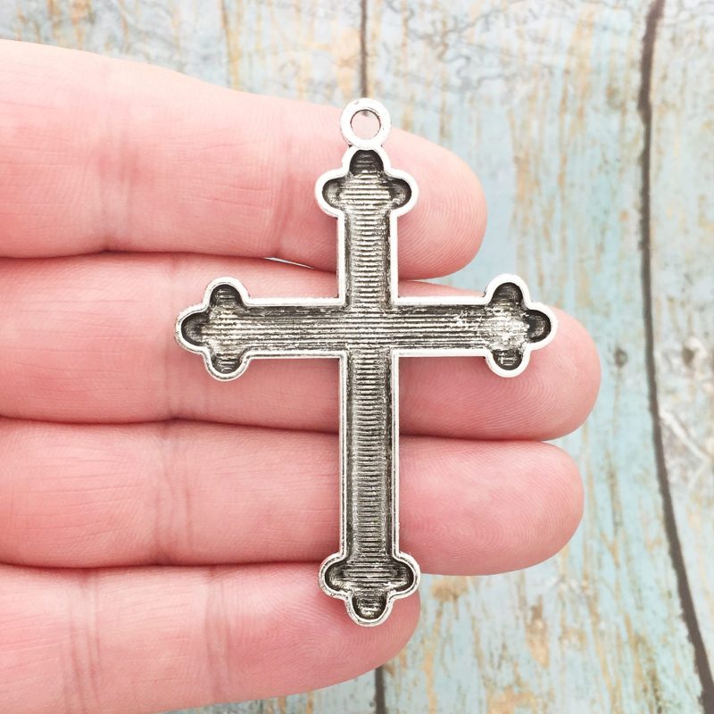 BULK 8 Silver Orthodox Cross Charm Pendant by TIJC SP1698B - Image 2
