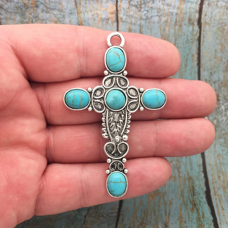 Silver Turquoise Cross Pendants Bulk
