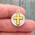 BULK 6 Hammered Gold Cross Charm Pendant by TIJC SP1709B