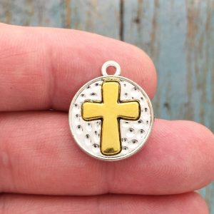 BULK 6 Hammered Gold Cross Charm Pendant by TIJC SP1709B