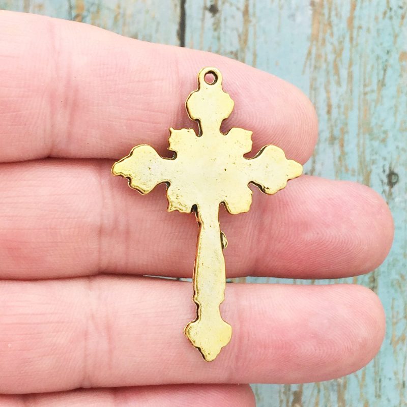 BULK 8 Gold Crucifix Cross Pendant Rosary Making Supplies by TIJC SP1728B - Image 2