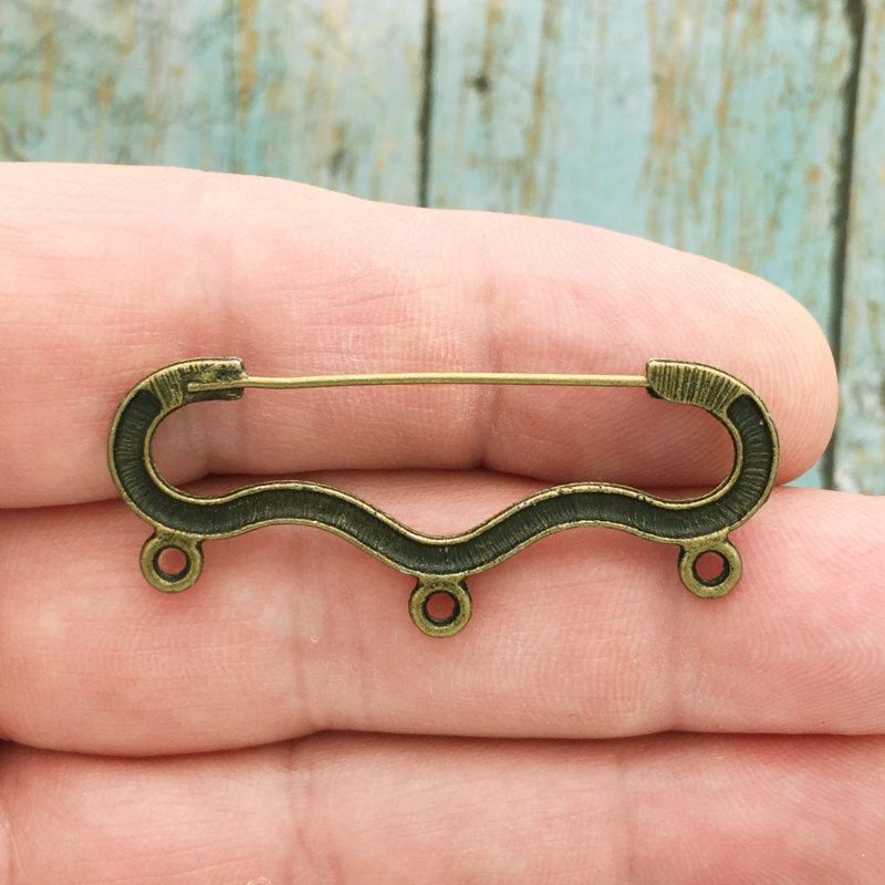 2 Ornate 3 Loop Charm Holder Pin Bronze by TIJC SP1729 - Image 3