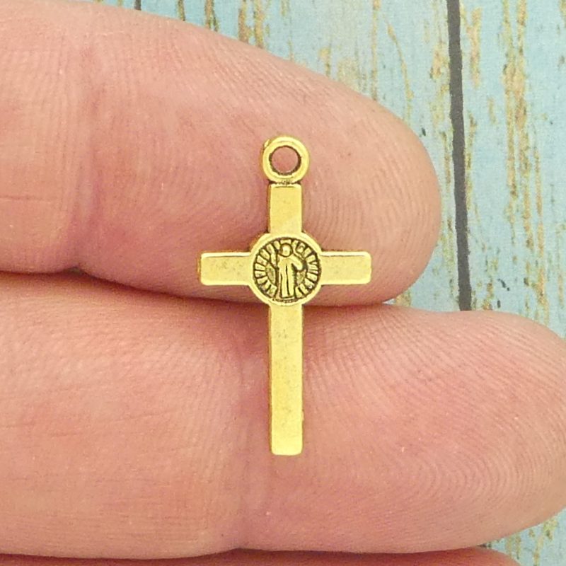 BULK 50 Gold Crucifix Cross Charm with St Benedict Small by TIJC SP1730B - Image 3