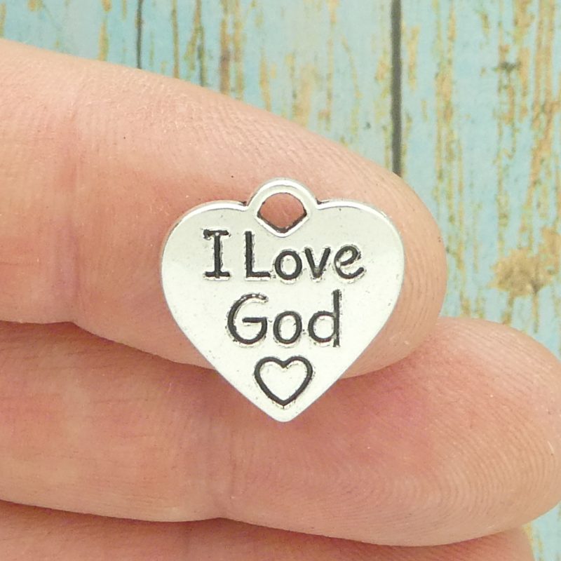 BULK 50 I Love GOD Charm Silver by TIJC SP1732B - Image 2