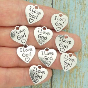 BULK 50 I Love GOD Charm Silver by TIJC SP1732B