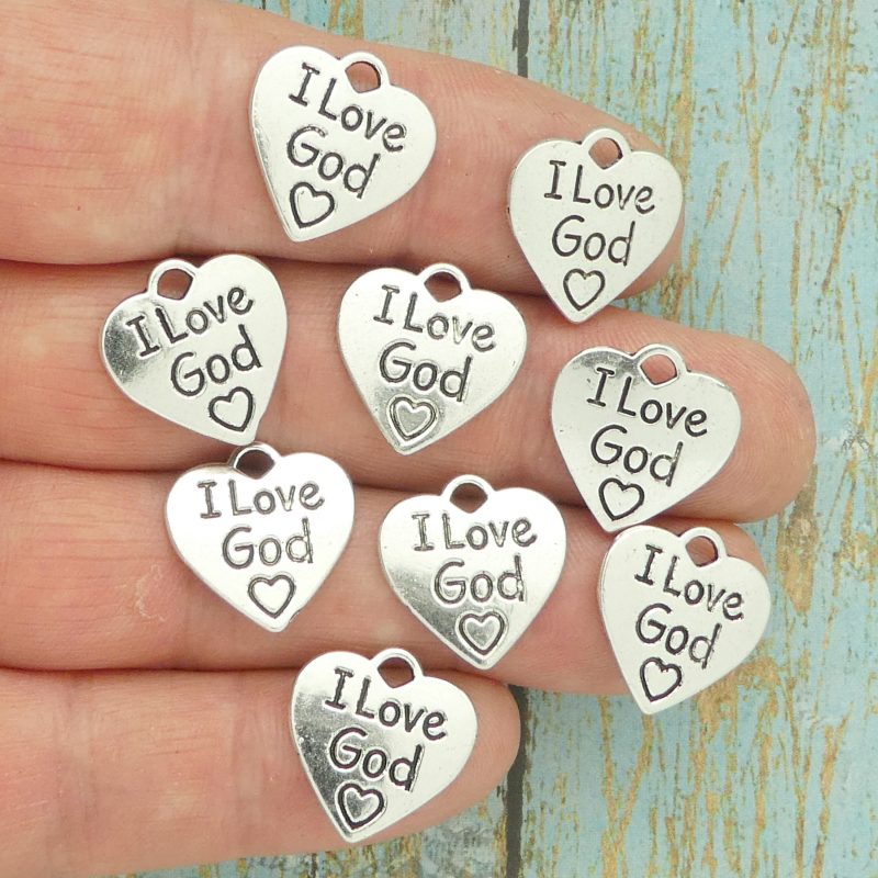 BULK 50 I Love GOD Charm Silver by TIJC SP1732B