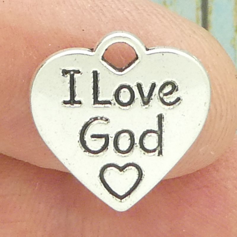 BULK 50 I Love GOD Charm Silver by TIJC SP1732B - Image 3