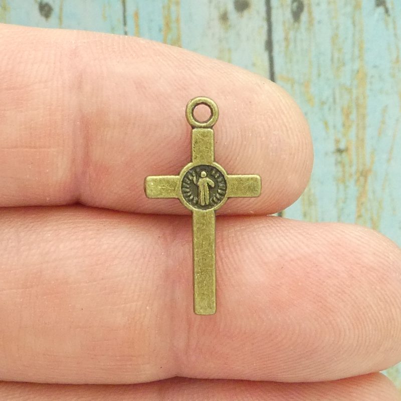 BULK 50 Bronze Crucifix Cross Charm with St Benedict by TIJC SP1734B - Image 4