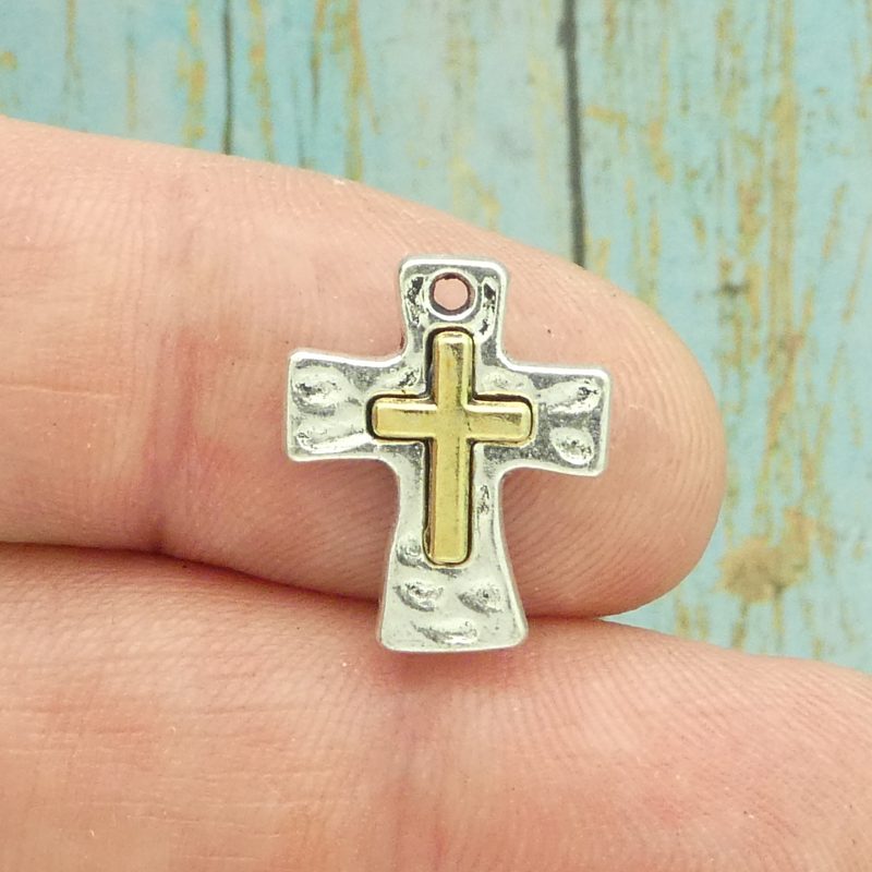 BULK 8 Hammered Silver Cross Charm Pendant by TIJC SP1737B - Image 3