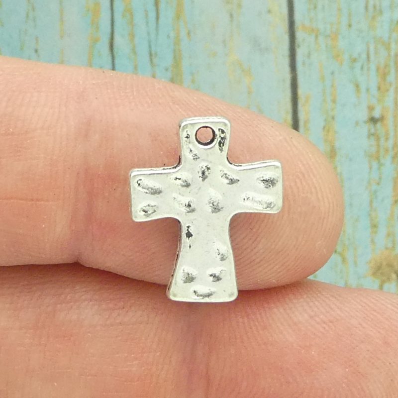 BULK 8 Hammered Silver Cross Charm Pendant by TIJC SP1737B - Image 2