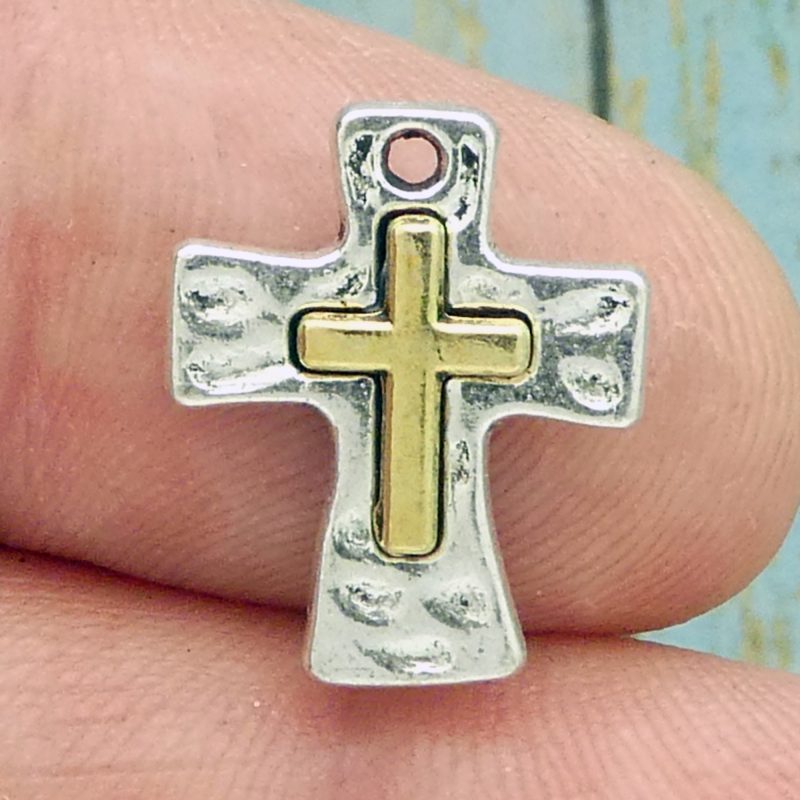 BULK 8 Hammered Silver Cross Charm Pendant by TIJC SP1737B - Image 4