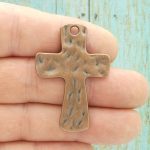 2 Hammered Cross Charm Pendant Copper by TIJC SP1743