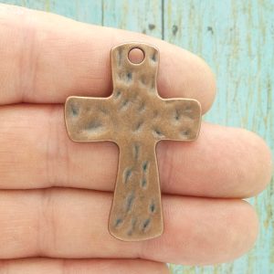 2 Hammered Cross Charm Pendant Copper by TIJC SP1743