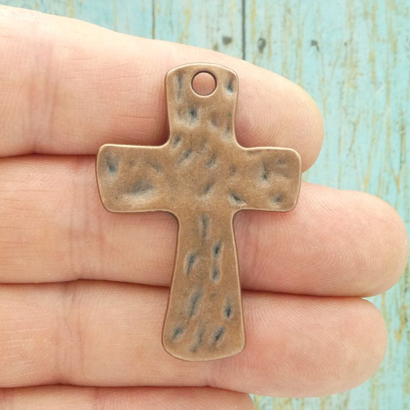 BULK 8 Hammered Cross Charm Pendant Copper by TIJC SP1743B - Image 2