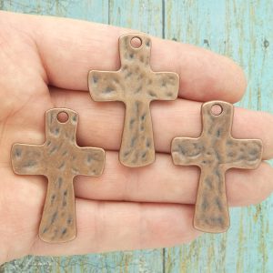 BULK 8 Hammered Cross Charm Pendant Copper by TIJC SP1743B