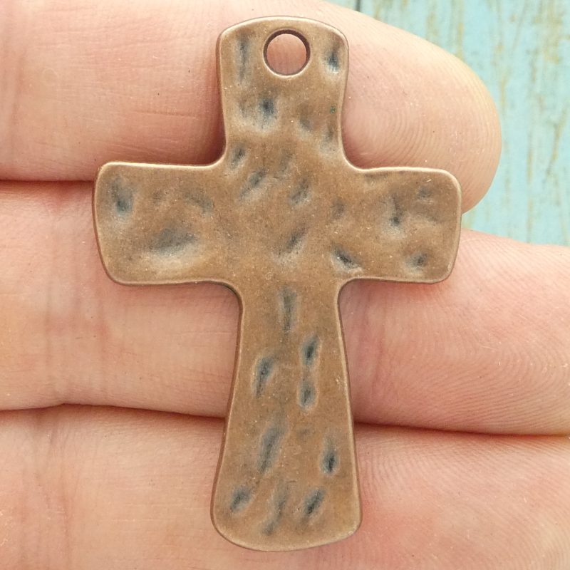 BULK 8 Hammered Cross Charm Pendant Copper by TIJC SP1743B - Image 3