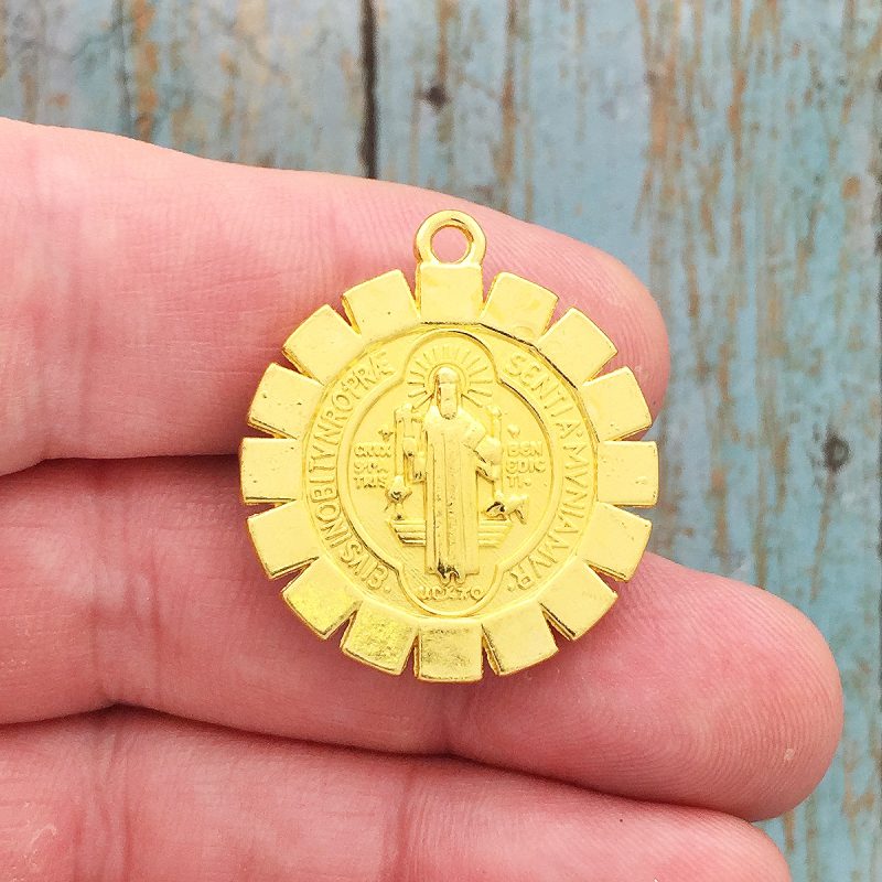 1 Gold St Benedict Charm Medal with Crystal by TIJC SP1747 - Image 3
