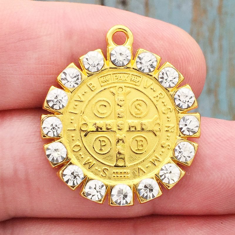 1 Gold St Benedict Charm Medal with Crystal by TIJC SP1747 - Image 2