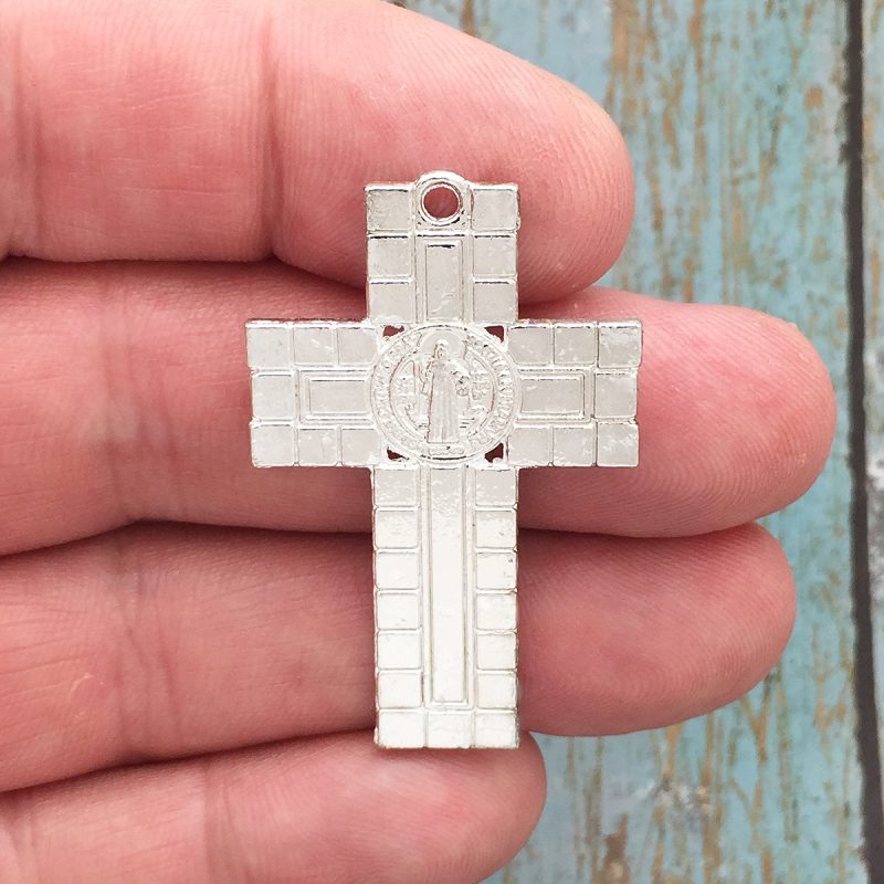 1 Silver Crucifix Cross Charm with St Benedict by TIJC SP1753 - Image 2