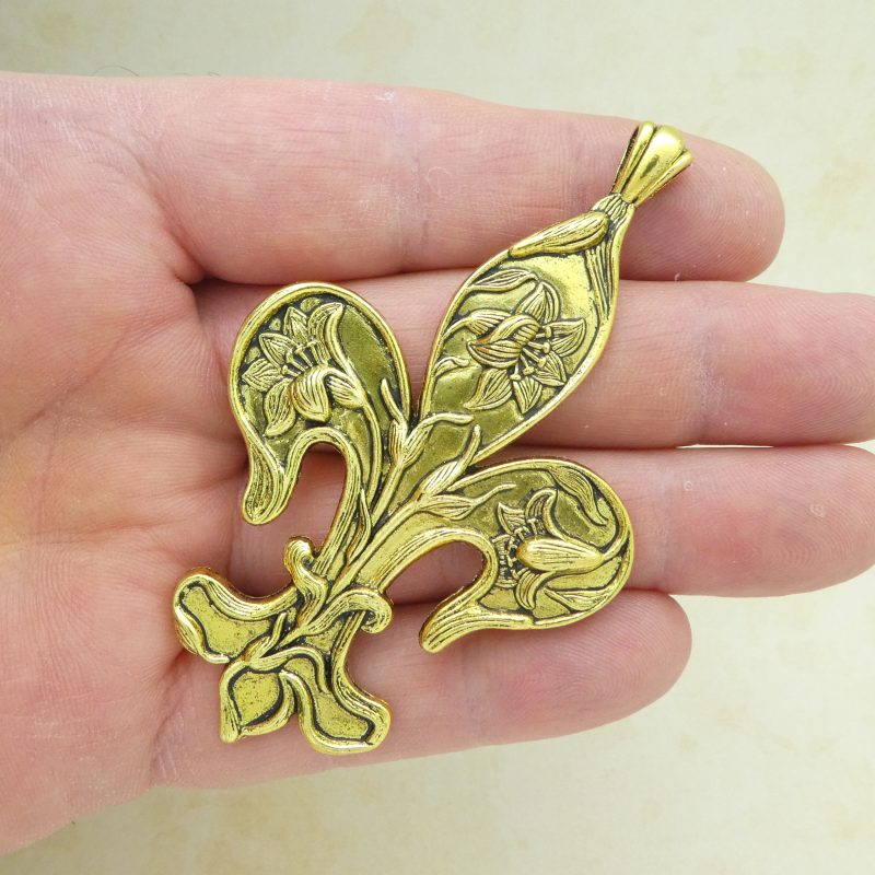 1 Gold Fleur De Lis Charm Pendant Large by TIJC SP1760