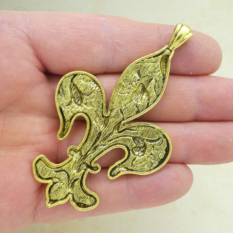 1 Gold Fleur De Lis Charm Pendant Large by TIJC SP1760 - Image 2