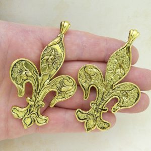 BULK 4 Gold Fleur De Lis Charm Pendant Large by TIJC SP1760B