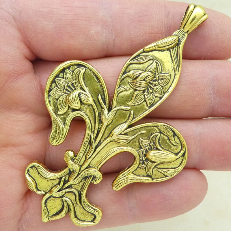 1 Gold Fleur De Lis Charm Pendant Large by TIJC SP1760 - Image 3