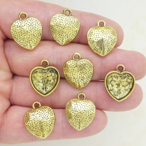 BULK 40 Gold Hammered Heart Charm Pendant Small by TIJC SP1764B