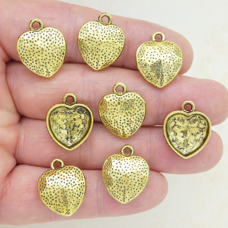 BULK 40 Gold Hammered Heart Charm Pendant Small by TIJC SP1764B