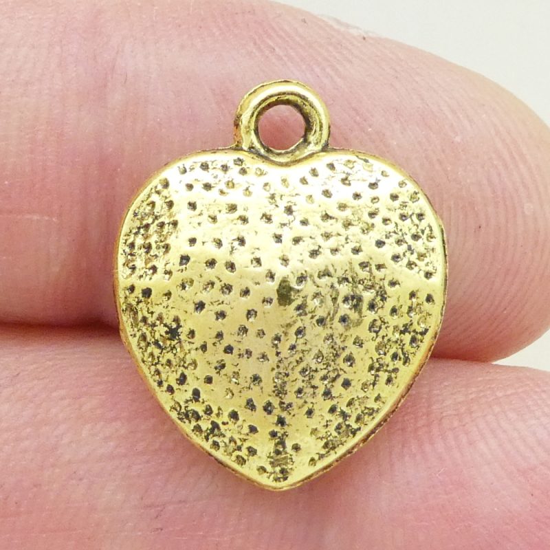 BULK 40 Gold Hammered Heart Charm Pendant Small by TIJC SP1764B - Image 2
