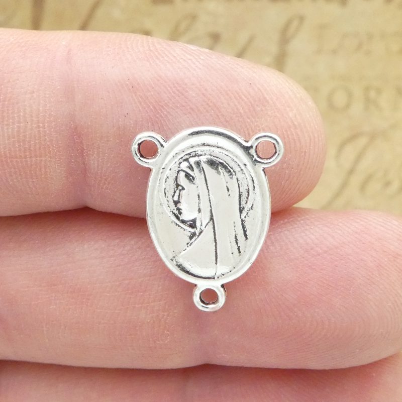 8 Mother Mary Rosary Centerpiece with Sacred Heart Silver by TIJC SP1790 - Image 3