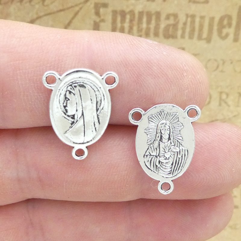8 Mother Mary Rosary Centerpiece with Sacred Heart Silver by TIJC SP1790
