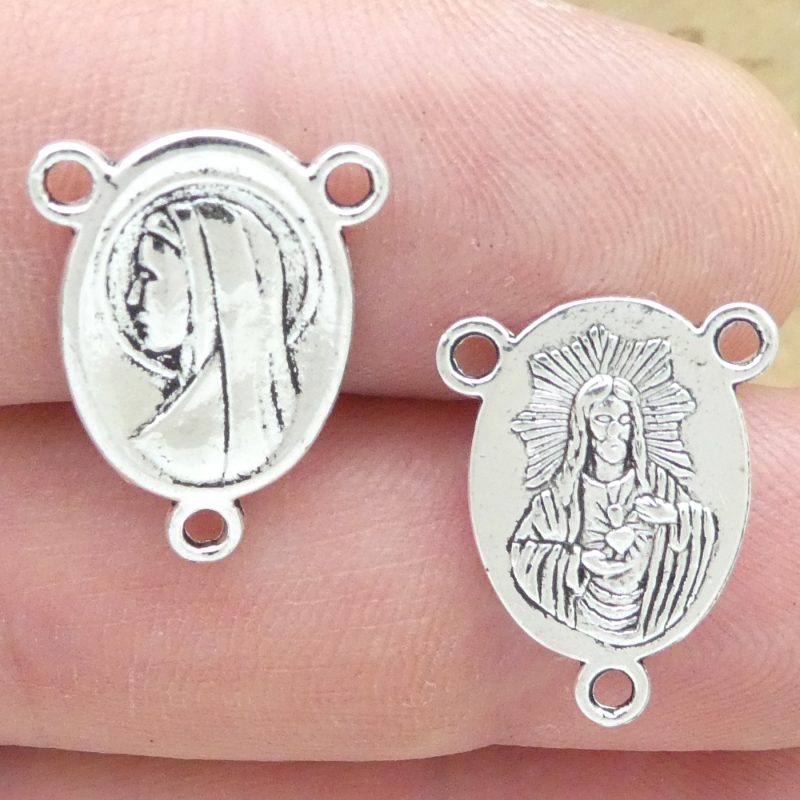 8 Mother Mary Rosary Centerpiece with Sacred Heart Silver by TIJC SP1790 - Image 2