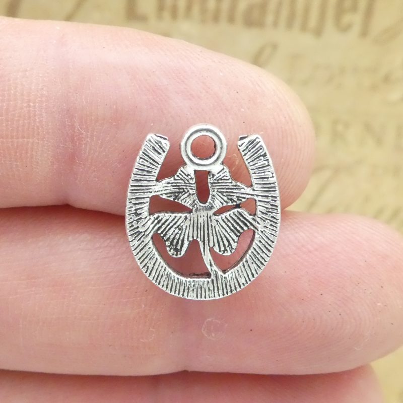 8 Lucky Horseshoe Charm with Four Leaf Clover in Silver by TIJC SP1797 - Image 4