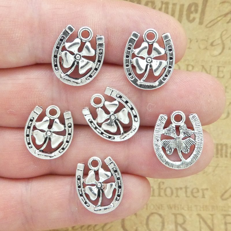 8 Lucky Horseshoe Charm with Four Leaf Clover in Silver by TIJC SP1797 - Image 2