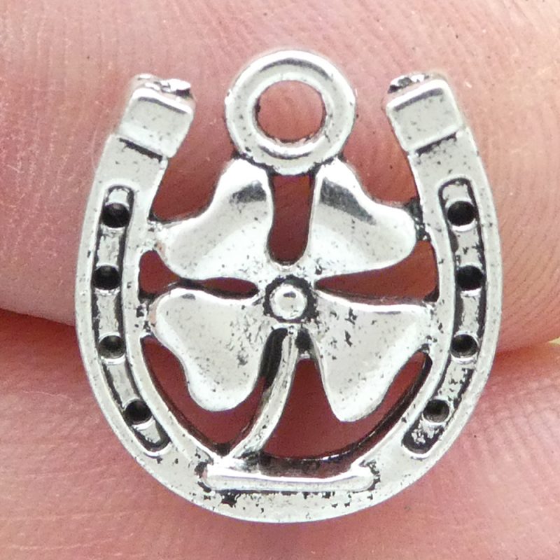 8 Lucky Horseshoe Charm with Four Leaf Clover in Silver by TIJC SP1797 - Image 3