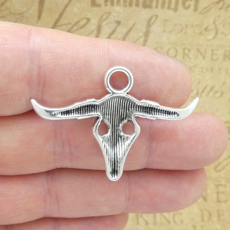 3 Cow Skull Charm Pendant Silver by TIJC SP1798 - Image 2