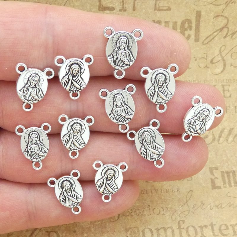 12 Sacred Heart of Jesus Silver Rosary Centerpieces by TIJC SP1803 - Image 5