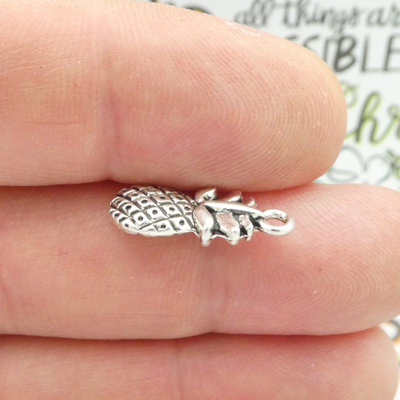 6 Pineapple Charm Silver Double Sided by TIJC SP1808 - Image 2