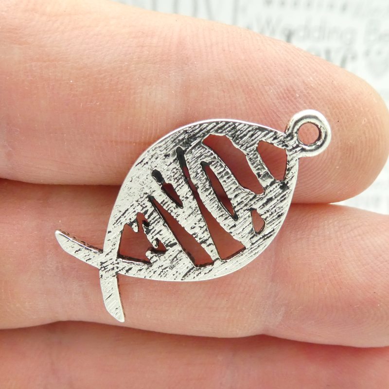 5 Silver Ichthus Charm with Love by TIJC SP1815 - Image 5