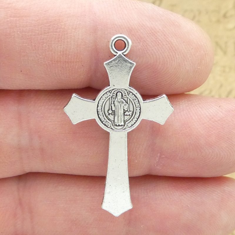 BULK 20 Silver Crucifix Cross Charm with St Benedict by TIJC SP1827B - Image 4