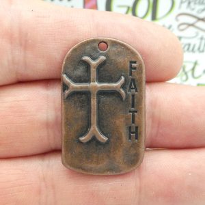 2 Faith Charm with Cross Dog Tag Copper by TIJC SP1831